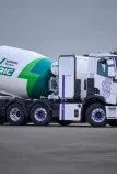 Renault Trucks E-Tech C 10x4 equipped with a Schwing Stetter concrete mixer, the first 100% electric concrete transport solution to decarbonize concrete transport, deliver in cities, and access low-emission zones (LEZs).