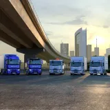 Renault Trucks E-TECH 2025 range with the Kleuster cargo bike, and without Renault Trucks E-Tech Trafic, with vehicles in launch colors, with Renault Trucks E-Tech D 12 / D 14 and Renault Trucks E-Tech T 780 The selection of the truck cutouts can be retrieved in Photoshop in the Layers window by selecting the Alpha layer. and downloading the source file.